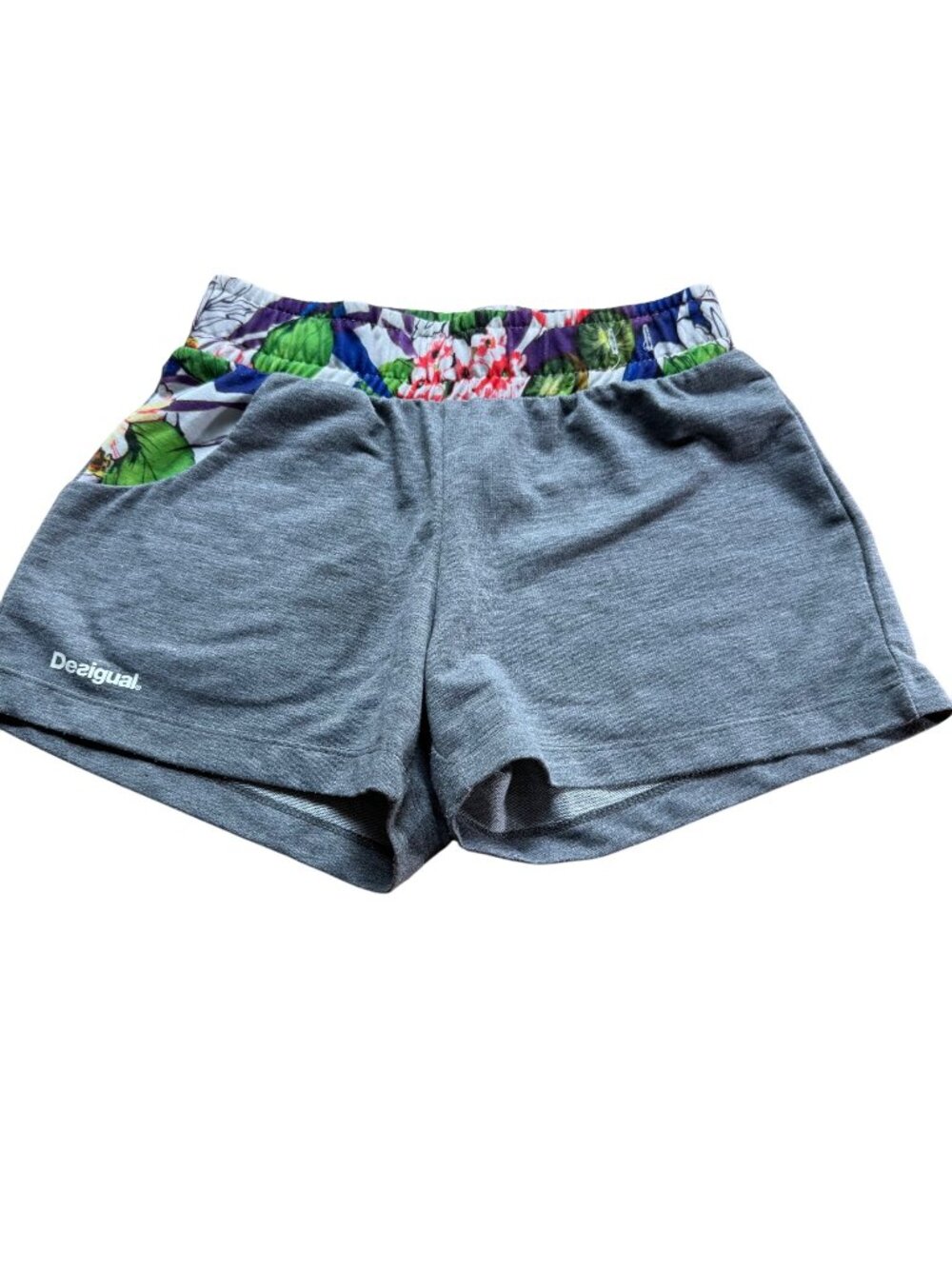 Desigual Size XS Gray Floral 100% Cotton Loose Comfortable Lounge Sports Shorts